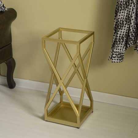 Vintiquewise Decorative Gold Square X Design Umbrella Holder Stand for Indoor and Outdoor QI004471